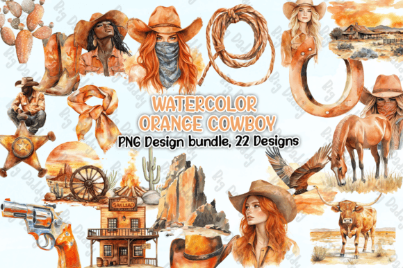 Download Watercolor Orange Cowboy Clipart PNG - Premium Resources