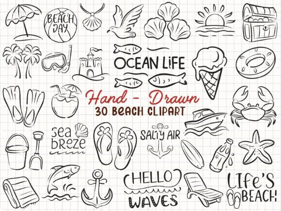 Download Beach Svg Bundle, Ocean Clipart Doodle - Bundle Collection