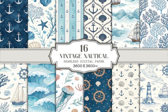 Download Vintage Nautical Seamless Pattern Bundle - Bundle Collection