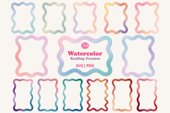 Download Watercolor Scallop Frames Bundle - Bundle Collection