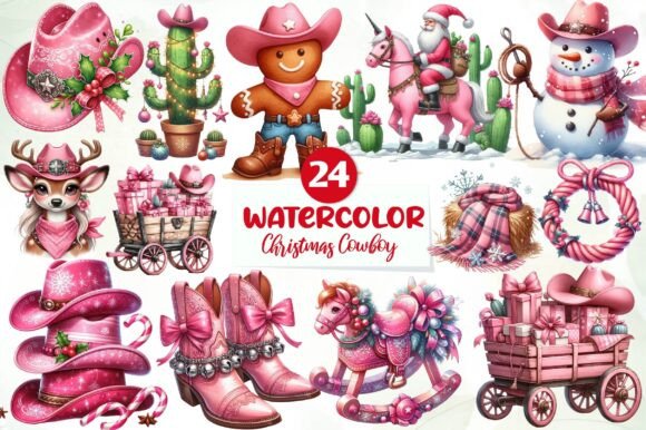 Download Pink Christmas Cowboy Clipart PNG - Premium Bundle