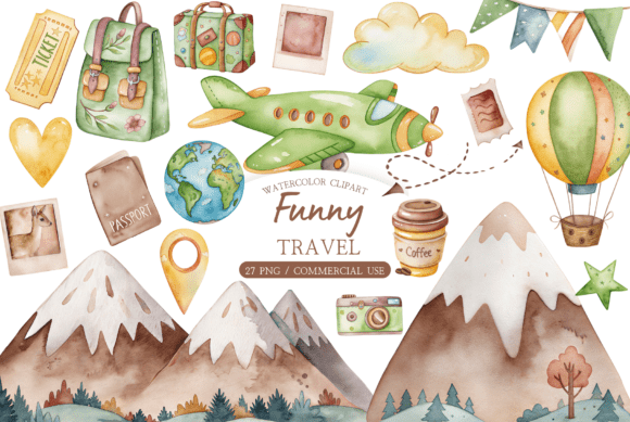 Download Watercolor Summer Travel Clipart Bundle - Bundle Collection