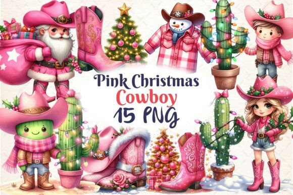 Download Pink Christmas Cowboy Clipart PNG - Premium Bundle
