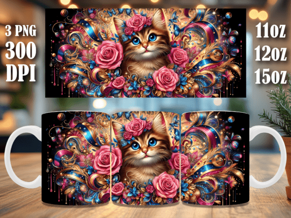 Download Floral Pink Rose Kitten Mug Wrap Design - Sign Collection