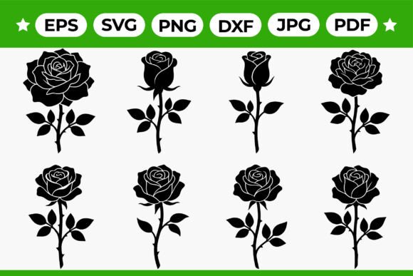 Download Rose with Stem Silhouette Bundle - Bundle Collection