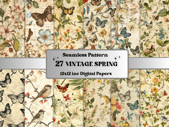 Download Seamless Vintage Spring Pattern Paper - Pattern Collection