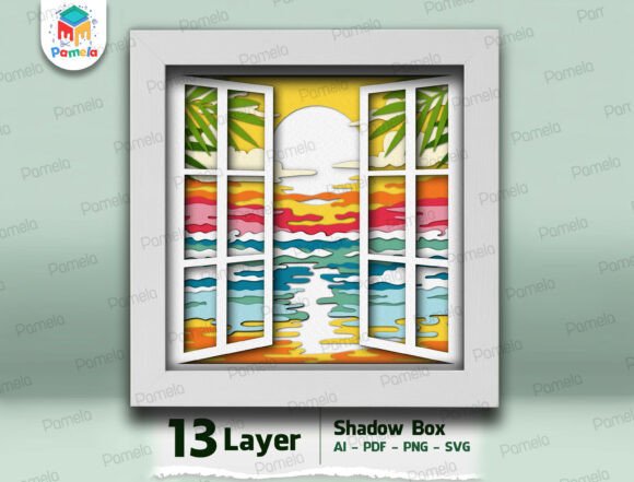 Download Tropical Sunset Window Shadow Box SVG - Tropical Collection