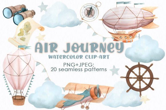Download Air Journey Watercolor Seamless Patterns - Pattern Collection