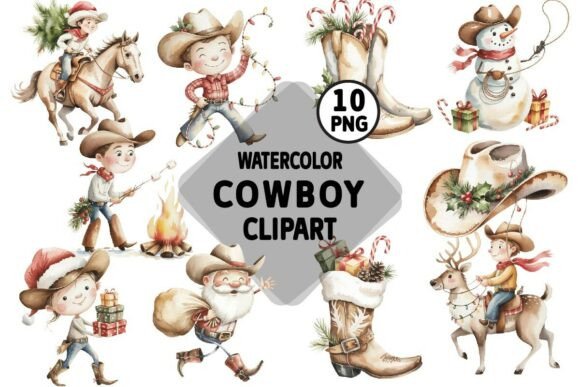 Download Watercolor Christmas Cowboy PNG Bundle - Bundle Collection